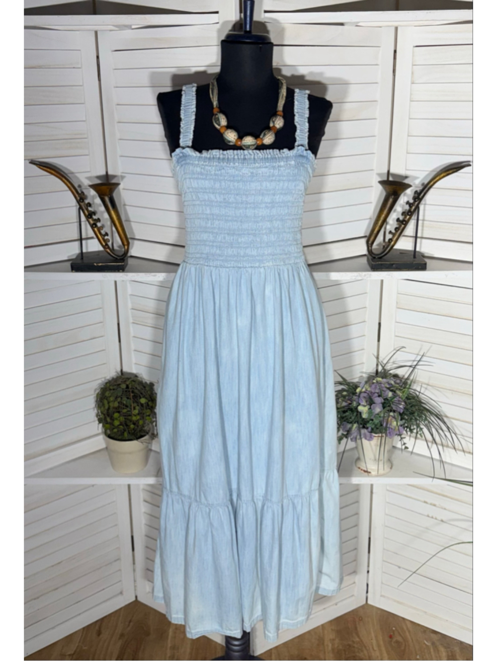 Vintage Y2K Gap babydooll denim dress tiered cotton cottage boho Western coastal - Picture 1 of 11